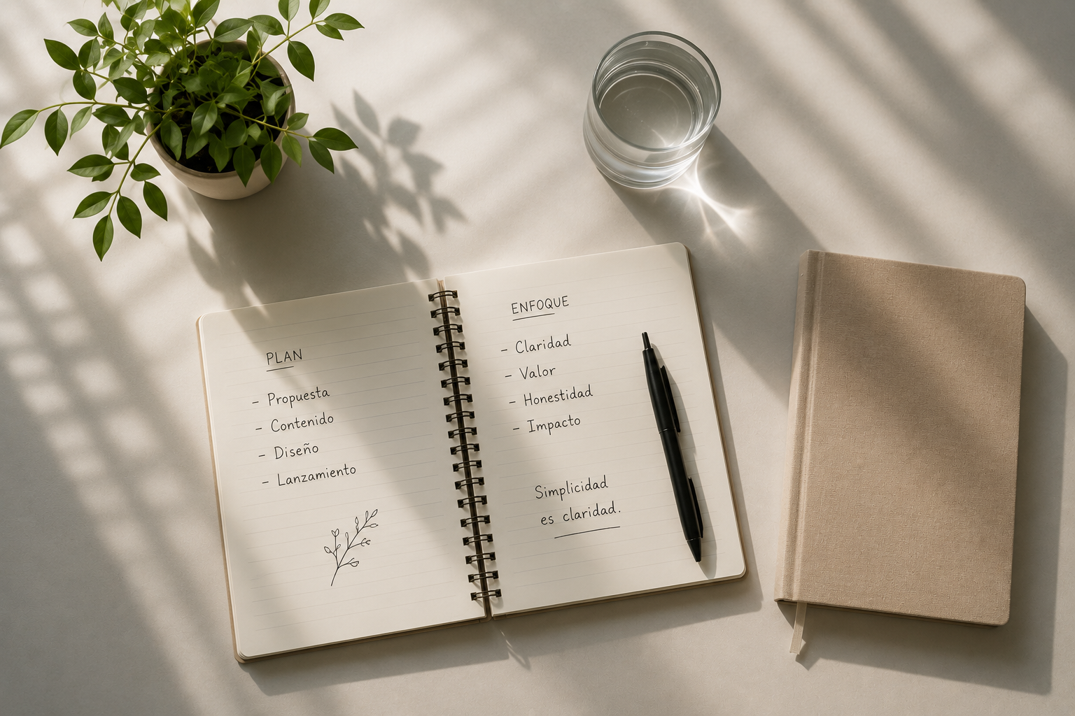 Notas y esquemas sobre un escritorio